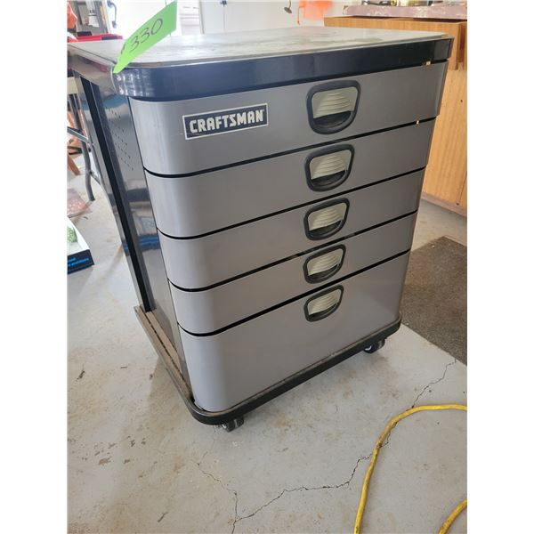 Craftsman 5 Drawer Cabinet on Wheels c/w Key & c/w Contents in Drawers