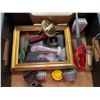 Image 4 : 2- Boxes Misc. Jobmate Drill, B&D Small Drill, Brush, Picture Frame, Scissors, Badges, etc.