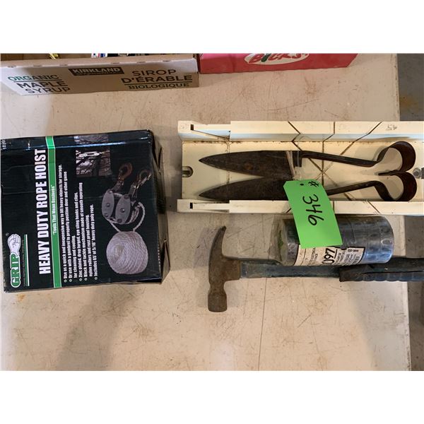 Hammer, Electrical Tape, Cutters, Heavy Duty Rope Hoist