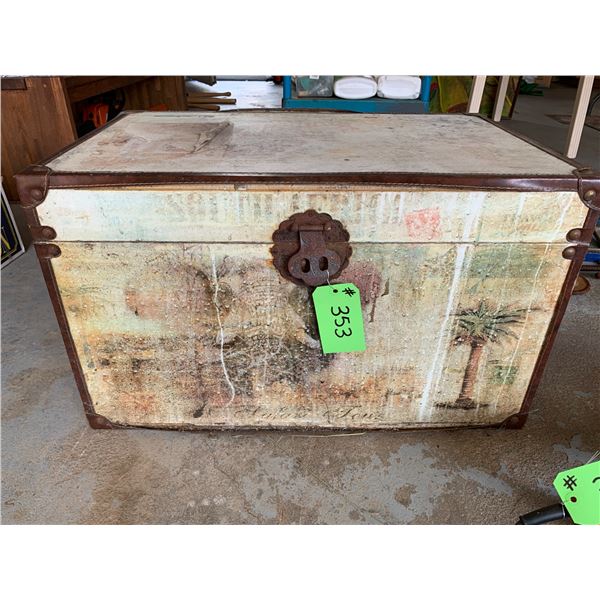 Old Trunk & Contents - Cord, Cutters, Garden Step Stone