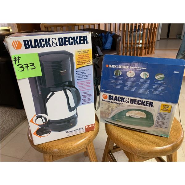 B&D 8-cup thermal carafe coffeemaker (like new), B&D Steam Advantage iron (like new)