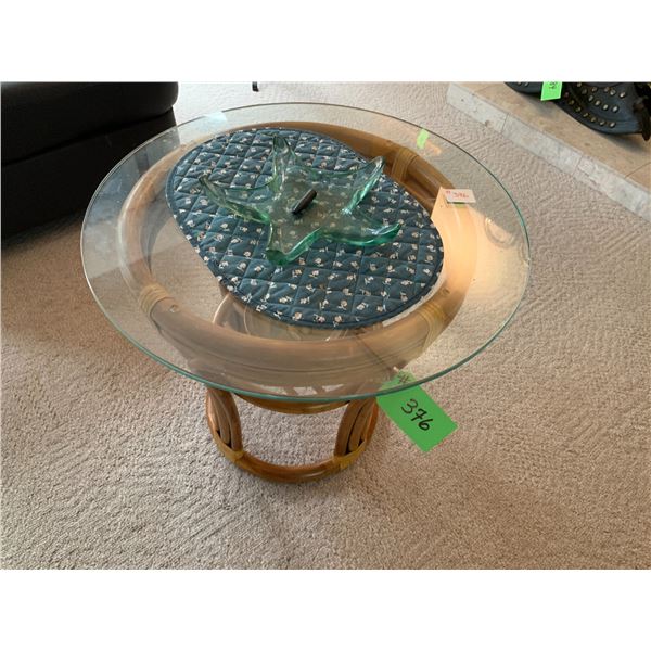 Wicker corner table c/w glass top