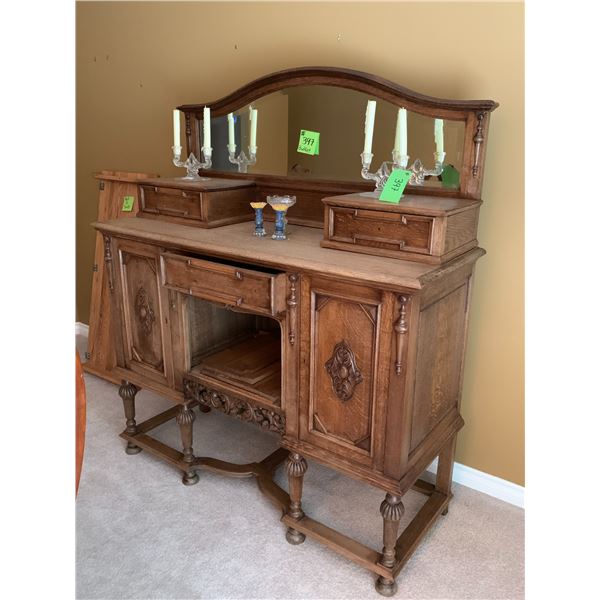 Wooden buffet c/w various candle holders