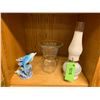 Image 1 : Oil lamp, glass vase & ceramic dolphin figurine