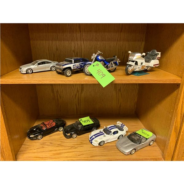 2- Shelves of collectable cars & motorcycles