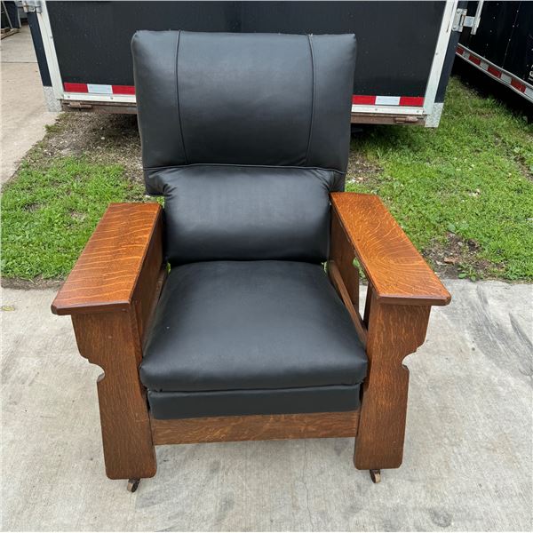 VINTAGE LEATHER AND WOOD CHAIR WITH STORAGE