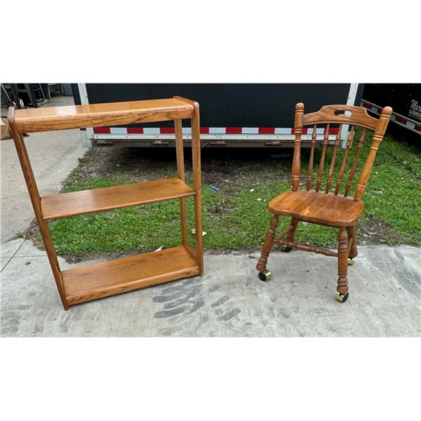 WOODEN SHELF AND WOODEN CHAIR