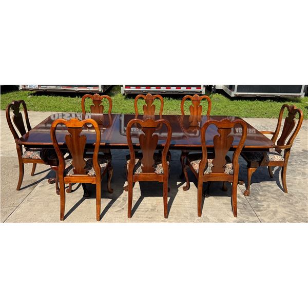 SOLID CHERRY DINING TABLE, 8 CHAIRS, 2 LEAVES, & PADDED COVERS - ELEGANT! PRISTINE!