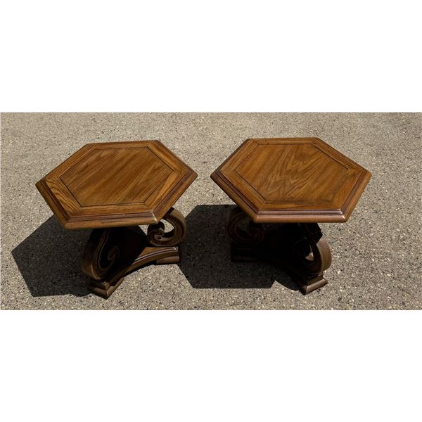 THREE-LEGGED END TABLES, MATCHING PAIR
