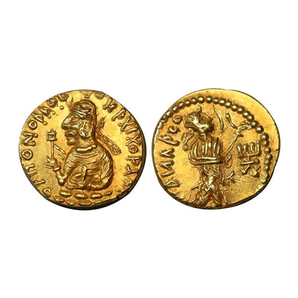 Kushans, Huvishka (151-190 AD), Nana Type, Gold Quarter Dinar, Nana (Goddess of Royalty, Fertility,