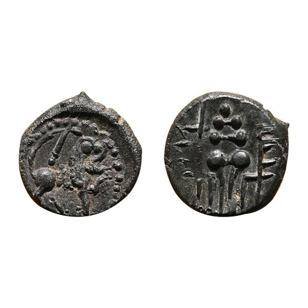 Vishnukundin dynasty of Vengi - 'lion' type uninscribed coin of alloyed copper (c.500-600 AD), 2.97g