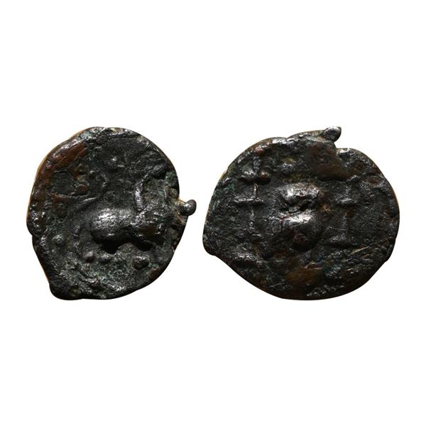 Early medieval Maharashtra, Khandesh region - 'bull' type alloyed copper coin of 'Vishnukundin' fabr