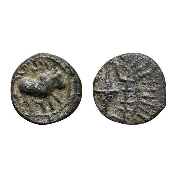 Early medieval Maharashtra, Khandesh region - 'bull' type alloyed copper coin of 'Vishnukundin' fabr