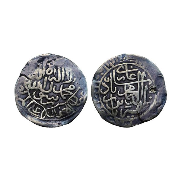 Babur (AH 932-937/1525-1530 AD), Silver Shahrukhi, 4.59 gms, Mintless type, 'Badshah Ghazi' Type, Ob