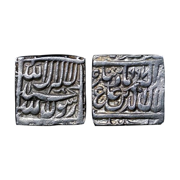 Akbar, Silver Square Rupee, 11.22g, Bang Mint, AH 997, Kalima type (KM A86.1).