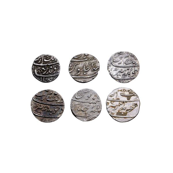Aurangzeb (AH 1068-1118, 1658-1707 AD), Set of 6, Silver 1/2 Rupee?????????, Surat,
