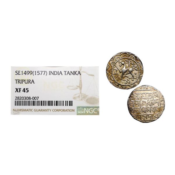 Tripura, Amara Manikya (1577-1586 AD), silver tanka, with citing Queen Amaravati, SE 1499, R&B T158-