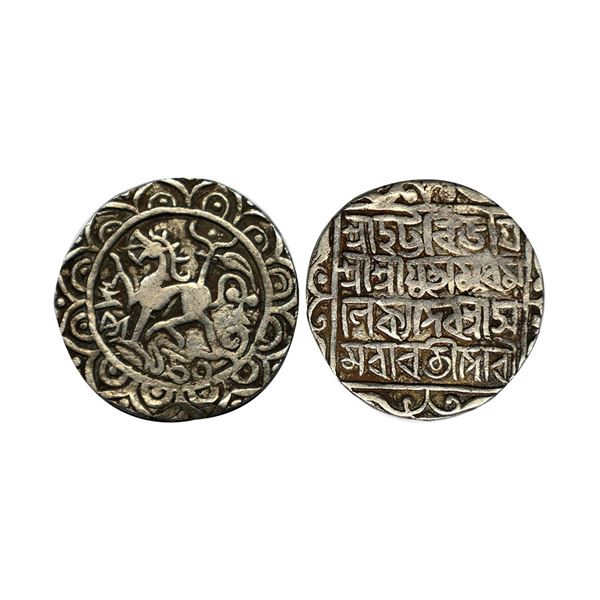 Tripura, Amara Manikya (SE 1499-1508/1577-1586 AD), Citing Queen Amaravati, Silver Tanka, 10.66 gms