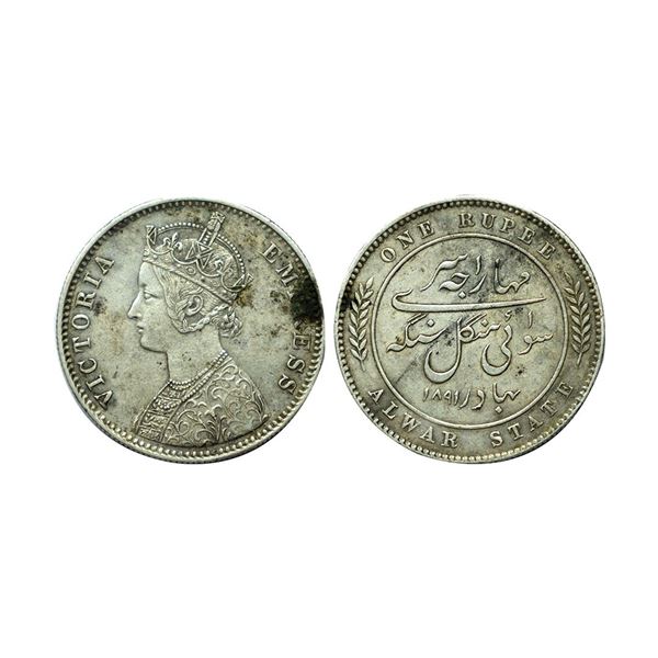 Alwar, Mangal Singh (1874-1892 AD), silver rupee, 1891, KM 46, 11.52g.