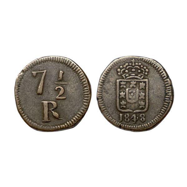 Portuguese India, D. Maria II (1834-1853), Copper 7 ½ Reis, 4.52 gms.