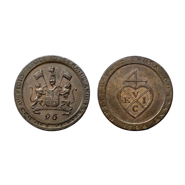 Madras Presidency, Copper 1/96 Rupee (½ Dub), 6.75 gms.