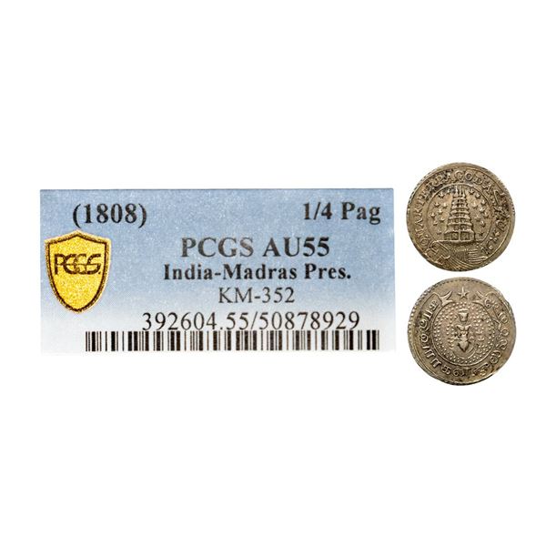 Madras Presidency, Silver ¼ Pagoda, 1818.