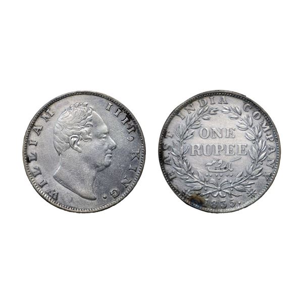 William IIII, Silver Rupee, 1835, Dugout F, 19 Berries, A/III, Unlisted in PR/GK #21, Extremely Fine