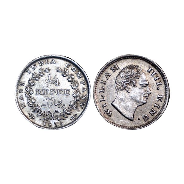 William IIII King, Silver ¼ rupee, 1835, Bombay mint, no initials, (PR 96). About Uncirculated.