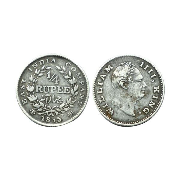 William IIII, Silver 1/4 Rupee, 1835, F on Neck,