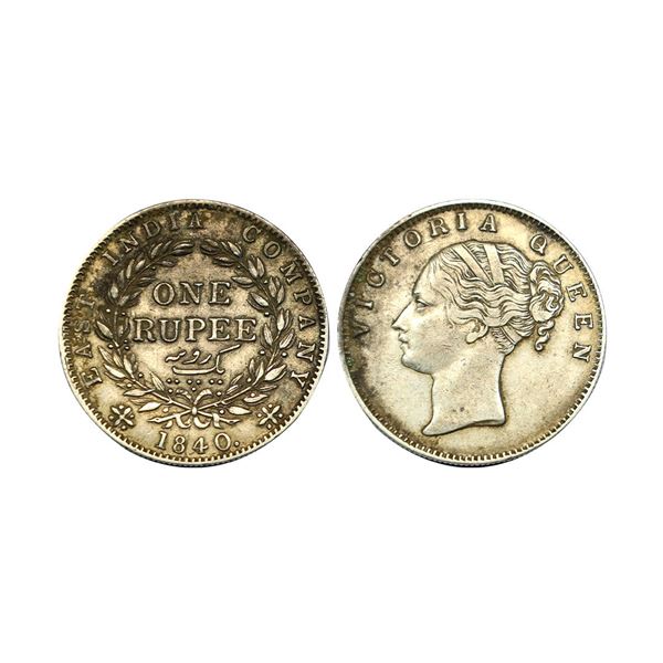 East India Company, Victoria Queen, Silver Rupee, 1840, Calcutta mint,
