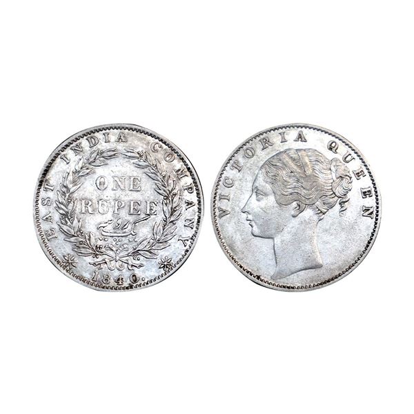 Victoria Queen, Silver Rupee, 1840, continuous legend, Calcutta mint, Indian Head, 35 Berries,