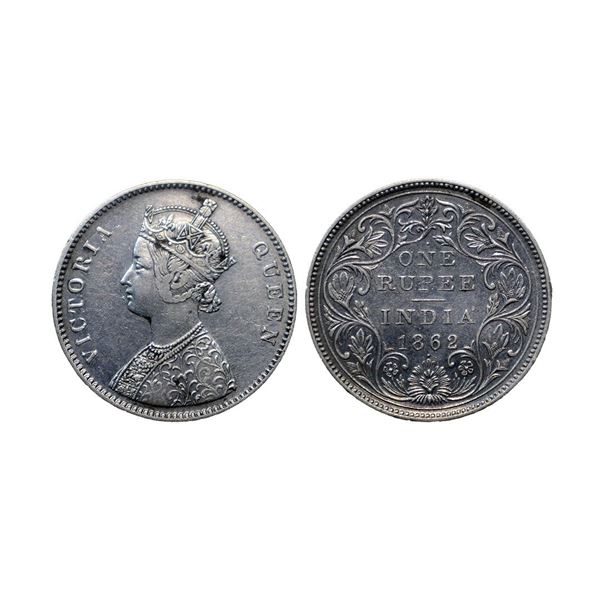 Victoria Queen, Silver Rupee, 1862, 1/8 (1+7) dots.