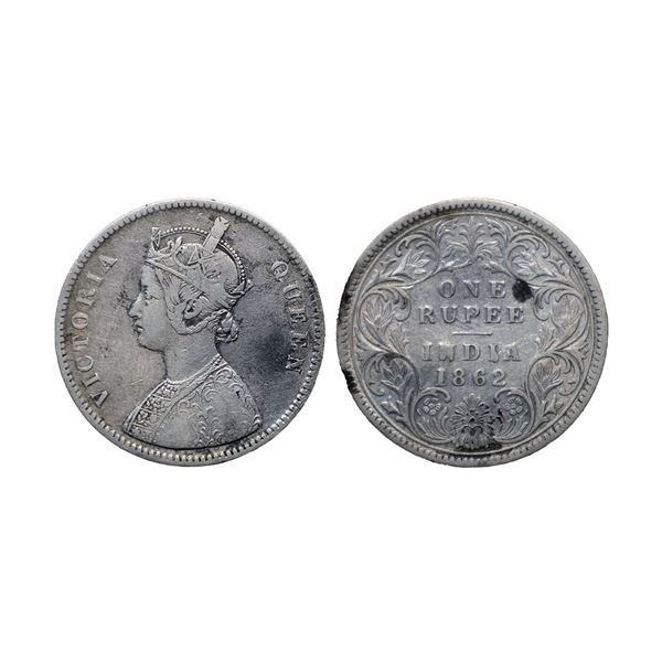 Victoria Queen, Silver Rupee, 1862, A / I, Error in the word "N" of "INDIA".