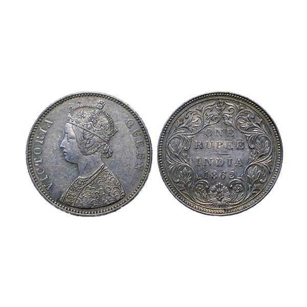 Victoria Queen, Silver Rupee, 1862, A / II, 0/7 dots.