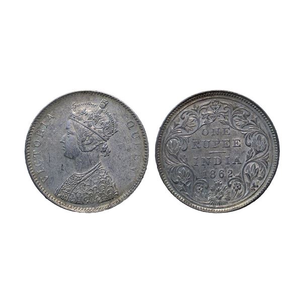 Victoria Queen, Silver Rupee, 1862, A/II, 0/4 dots.