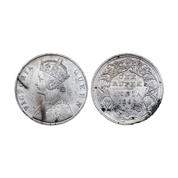 Victoria Queen, Silver Rupee, 1862, Bombay Mint, 30.4 mm diammeter instead of 30.9mm