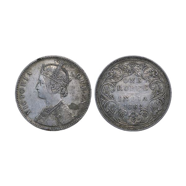 Victoria Queen, Silver Rupee, 1862, Bombay Mint, A / II, 0 / 12 dots.