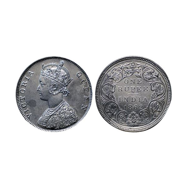Victoria Queen, Silver Rupee, 1862, Madras Mint, B1 / II.