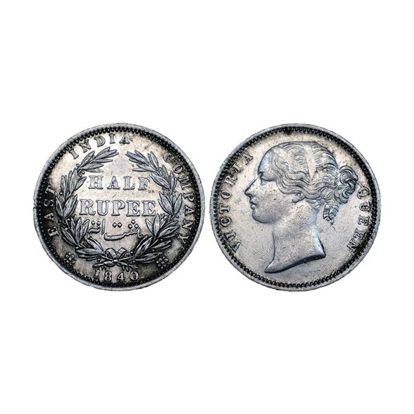 Victoria Queen, divided legend, silver ½ rupee, 1840, Madras mint
