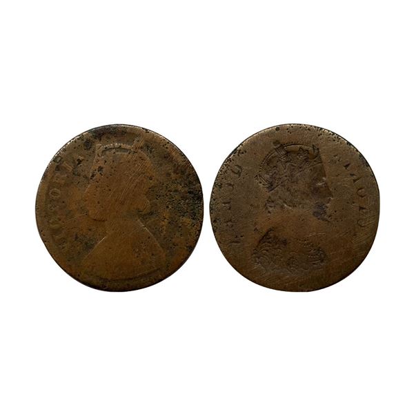 Victoria Queen, Copper ½ Anna, Error, Brockage, nice deep and complete lakhi impression on rev.