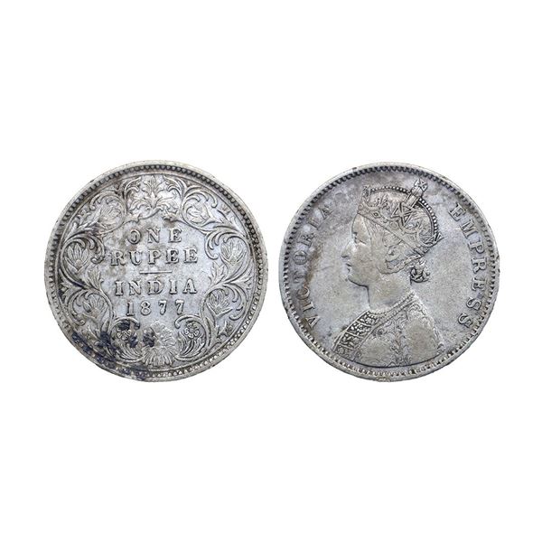 Victoria Empress, Silver Rupee, 1877, A1/1/dot, Bombay Mint,