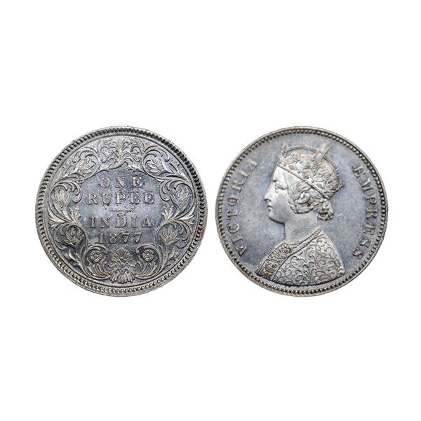 Victoria Empress, Silver Rupee,1877, Calcutta Mint,