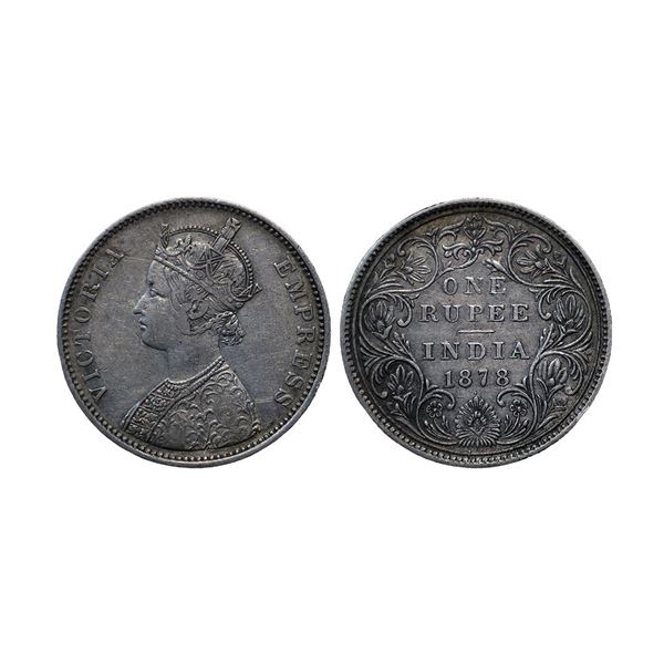 Victoria Empress, Silver Rupee, 1878, Bombay Mint, A3 / II / Dot, Bomaby mint.