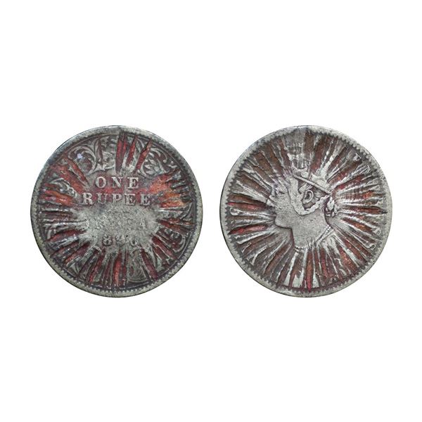 Victoria Empress, Error, silver rupee, 1890, sunburst error, Very fine, Rare.