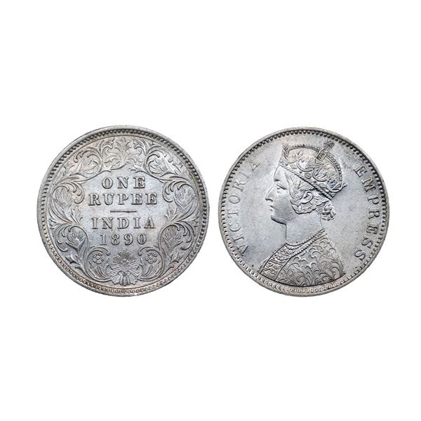 Victoria Empress, Silver Rupee, 1890, Calcutta Mint,
