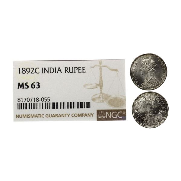 Victoria Empress, Silver Rupee, 1892, Calcutta Mint, C3/I, 'C' incused. PR 133, GK 576, Graded MS63