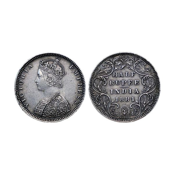 Victoria Empress, Silver ½ Rupee, 1881, Bombay Mint, B2 / II / dot (Prid 289).