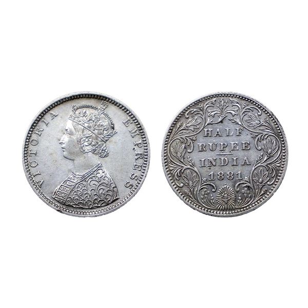 Victoria Empress, silver ½ rupee, 1881, Bombay mint, B2/II/dot, PR 289; GK 615.