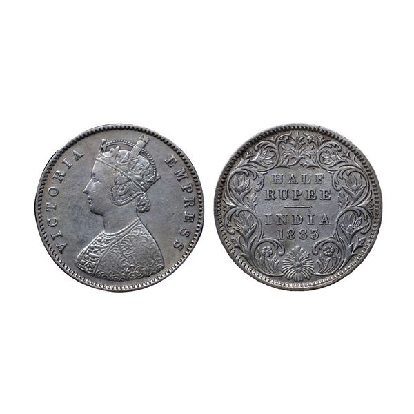 Victoria Empress, silver ½ rupee,1883, Calcutta mint, A/I/C incused, PR 267.
