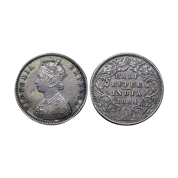 Victoria Empress, Silver ½ Rupee, 1884, Bombay Mint, A / II / dot, (Prid 292).